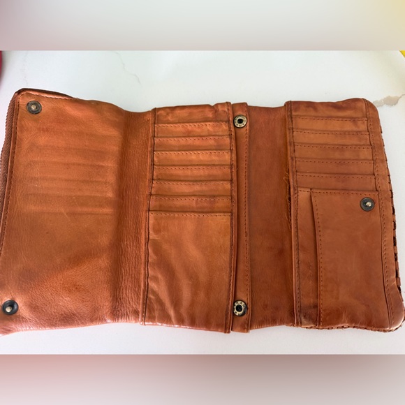 Vintage Genuine Soft Leather Fold Over Woven Wallet